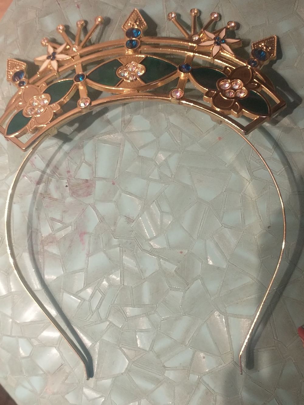 Gold Floral Jewel Headband in Green and Blue Disney